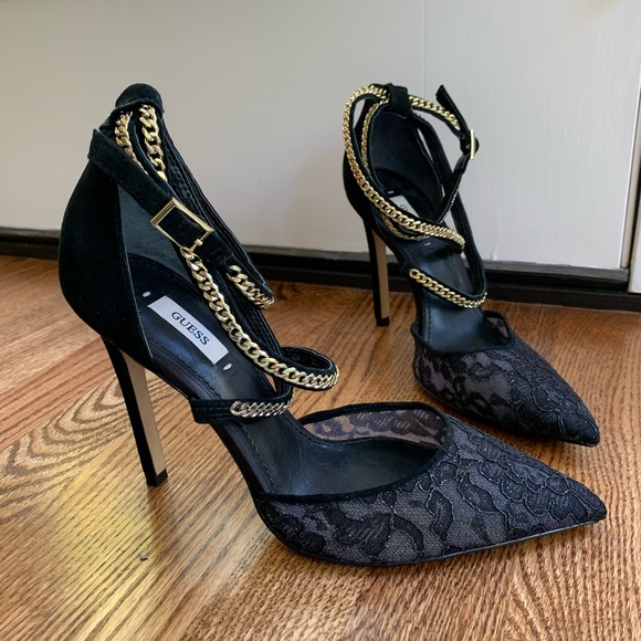 Guess Pointy Toe Suede Lace Chain Stiletto Pumps 9 - Picture 8 of 16